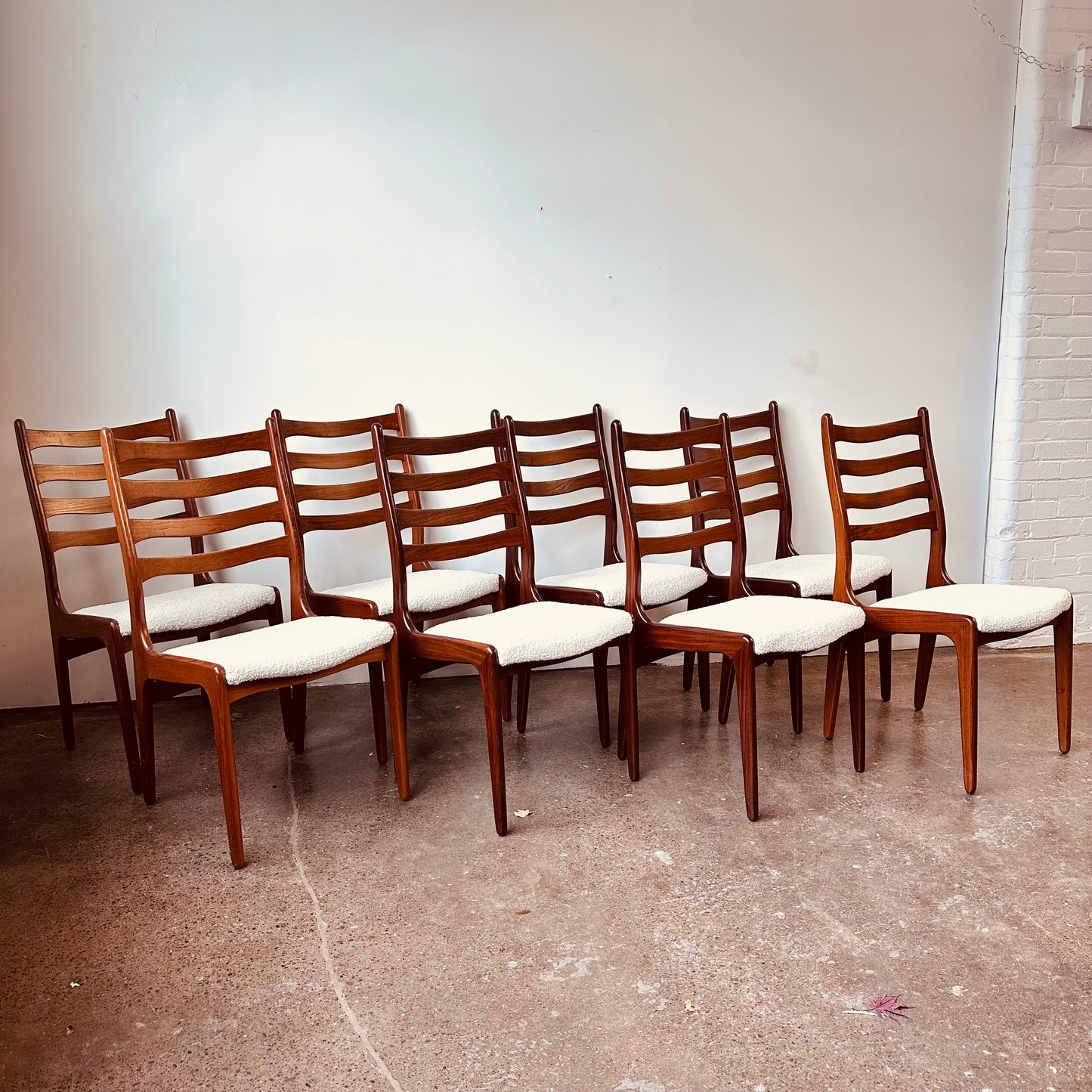 DANISH TEAK LADDERBACK DINING CHAIRS - SET OF 8