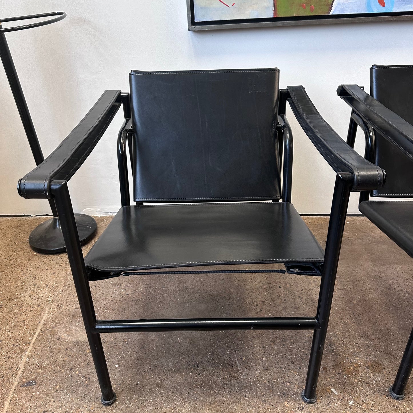 SET OF 2 LE COURBUSIER LC1 BLACK SLING CHAIRS BY CASSINA