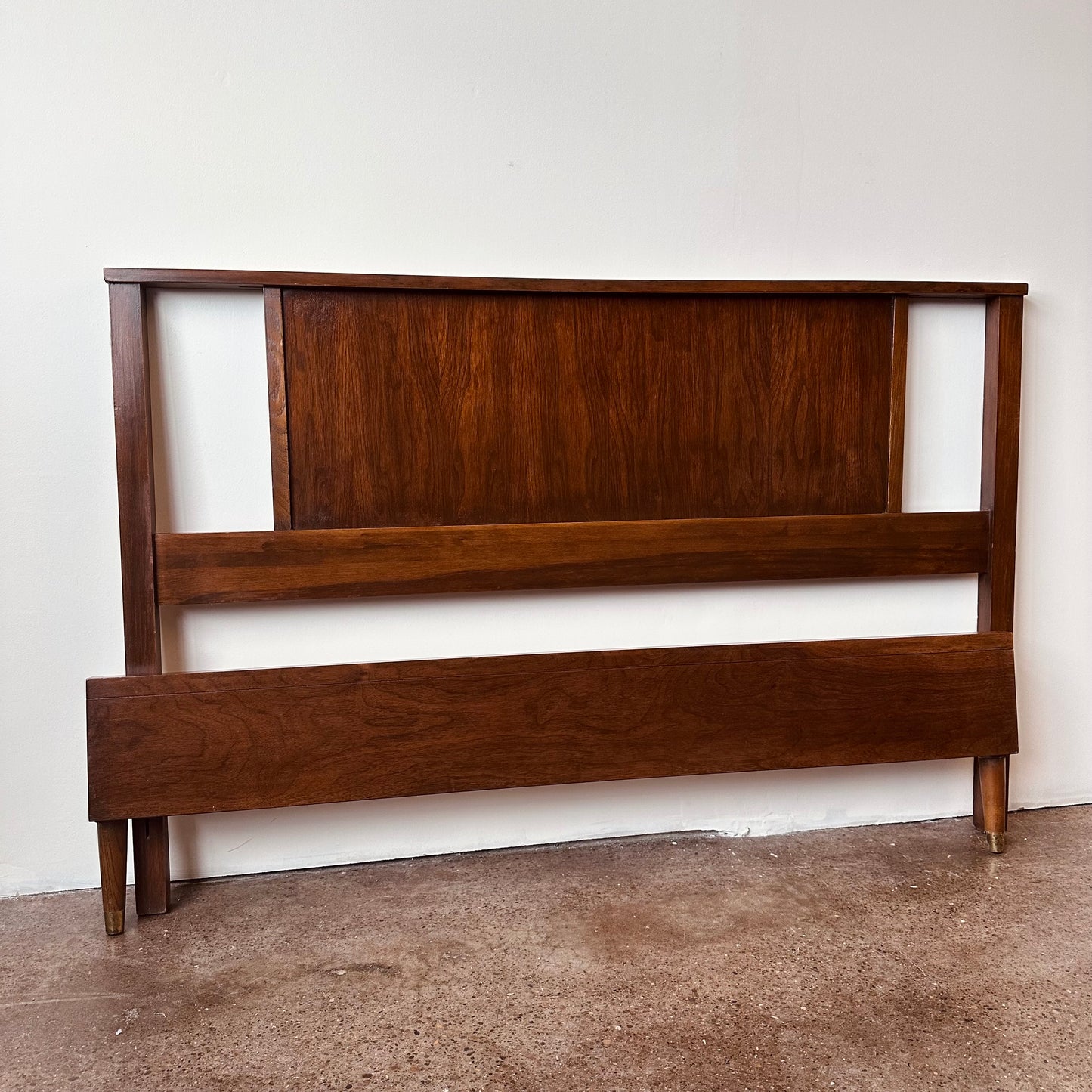 MID-CENTURY WALNUT FULL SIZE HEADBOARD AND FOOTBOARD