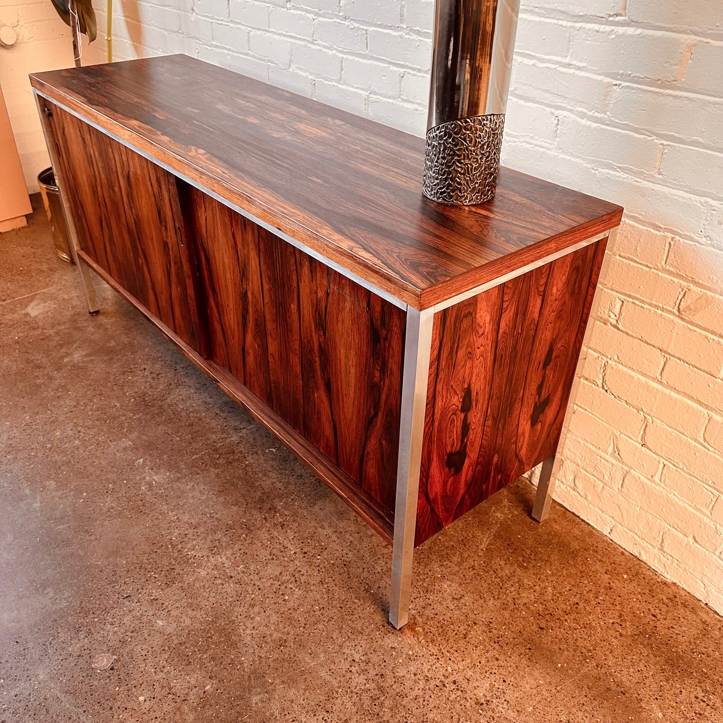 ROSEWOOD AND CHROME BYPASS DOOR CREDENZA