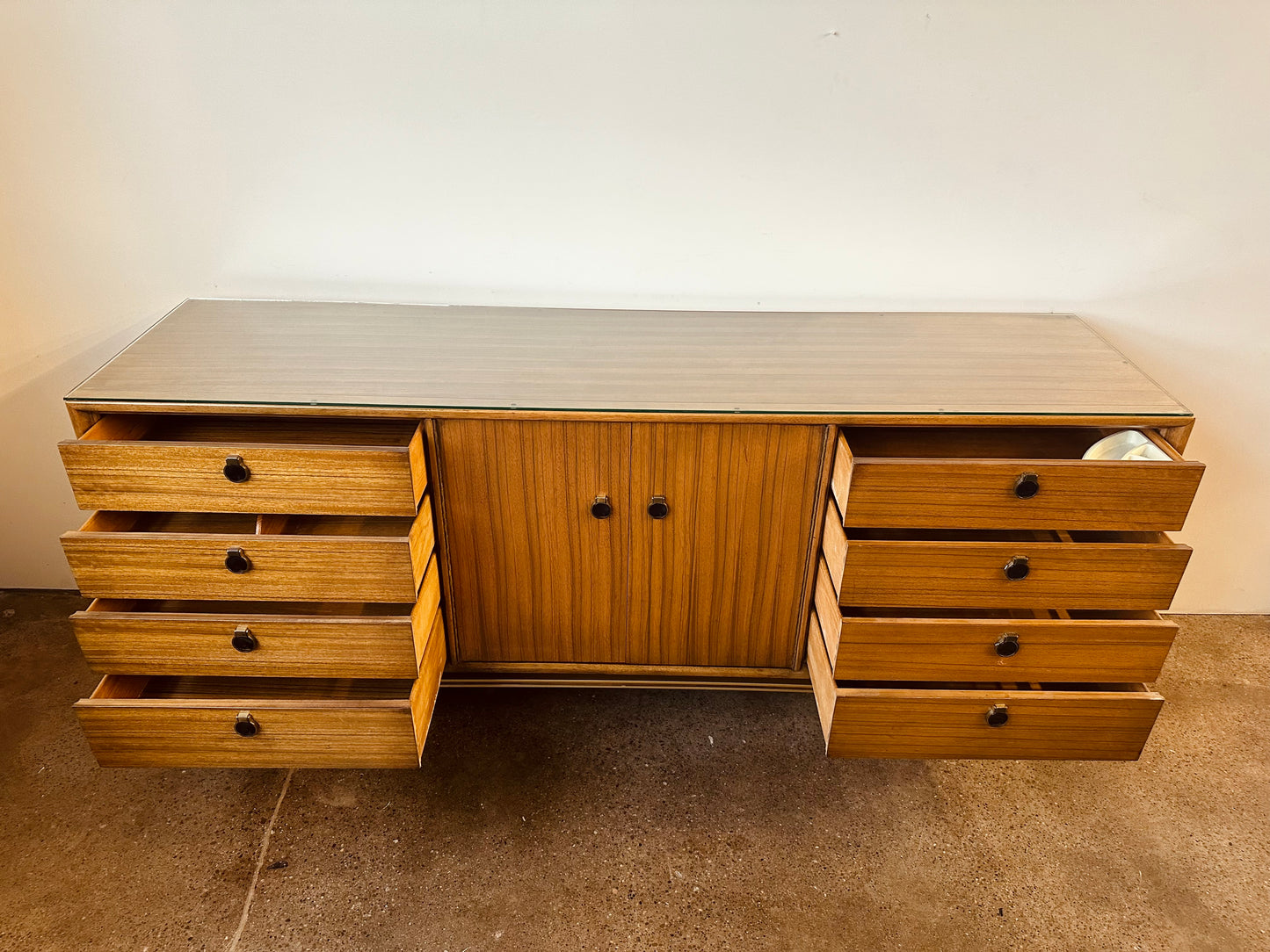 MID-CENTURY AFRICAN MAHOGANY 12 DRAWER DRESSER