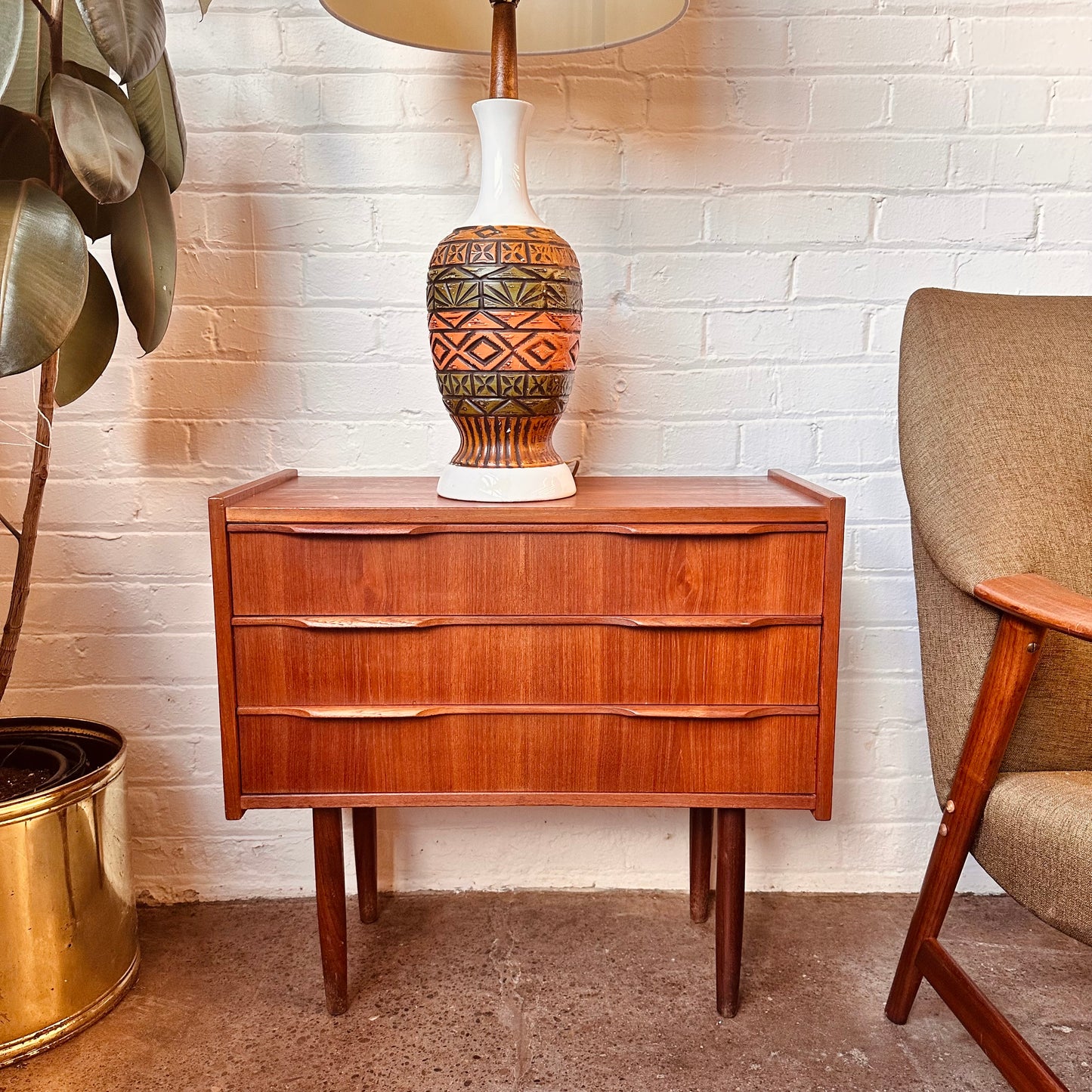 PETITE DANISH TEAK 3-DRAWER COMMODE/NIGHTSTAND