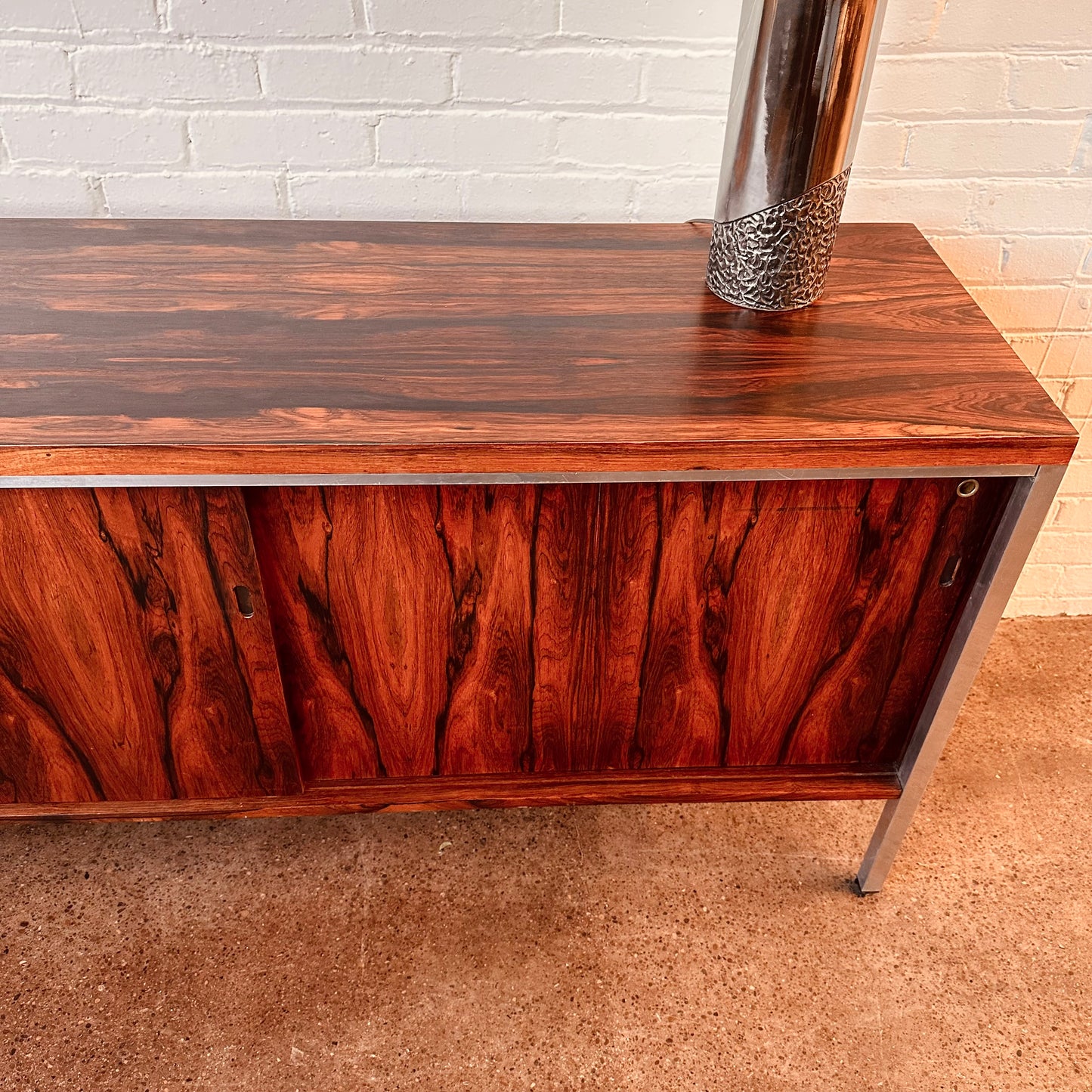 ROSEWOOD AND CHROME BYPASS DOOR CREDENZA