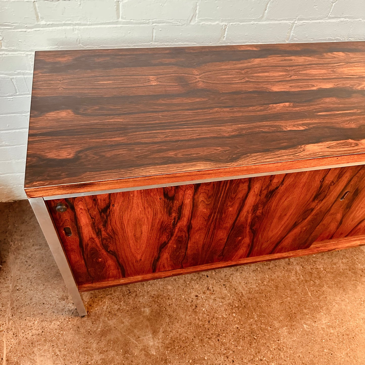 ROSEWOOD AND CHROME BYPASS DOOR CREDENZA