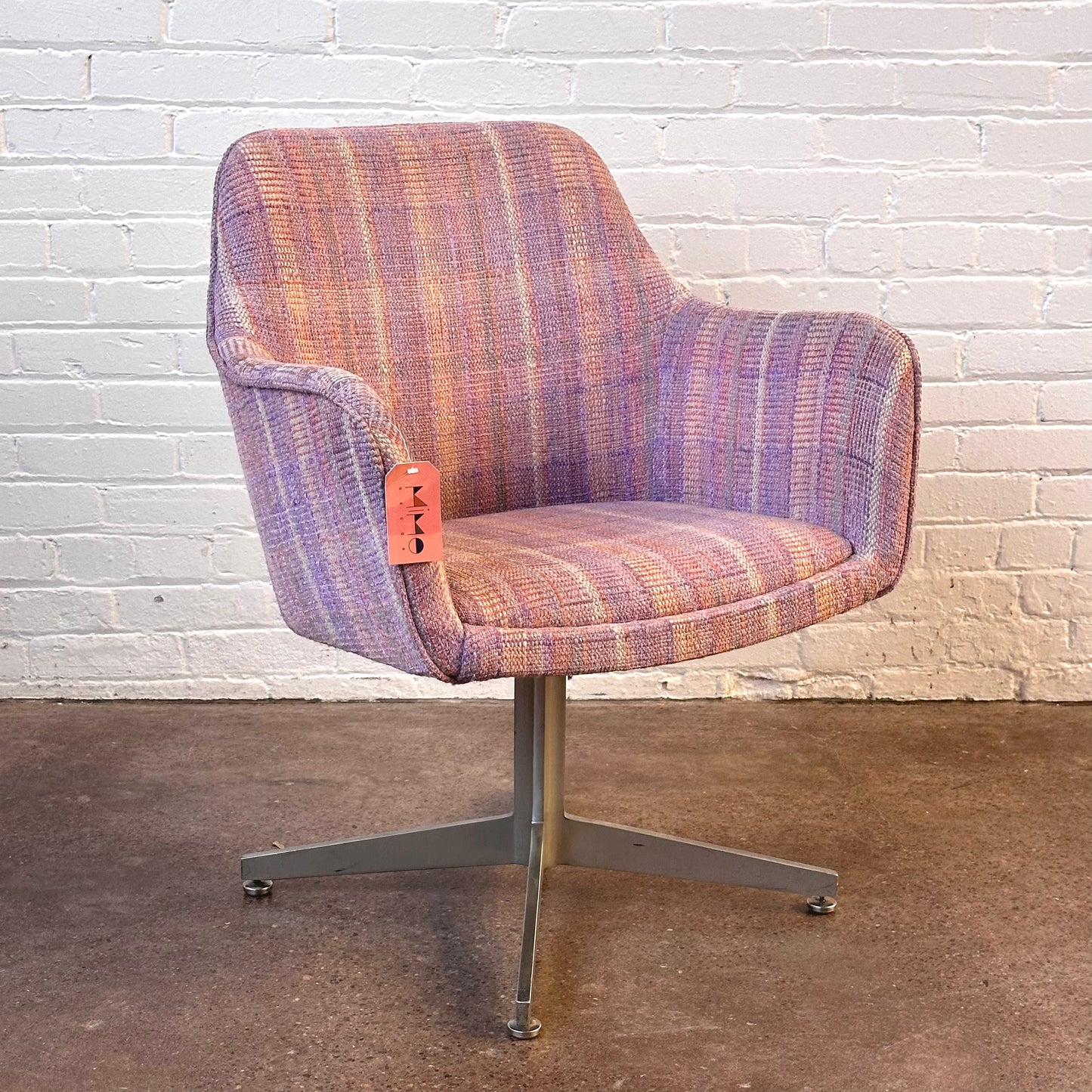 MCM PINK PLAID UPHOLSTERED SWIVEL CHAIR