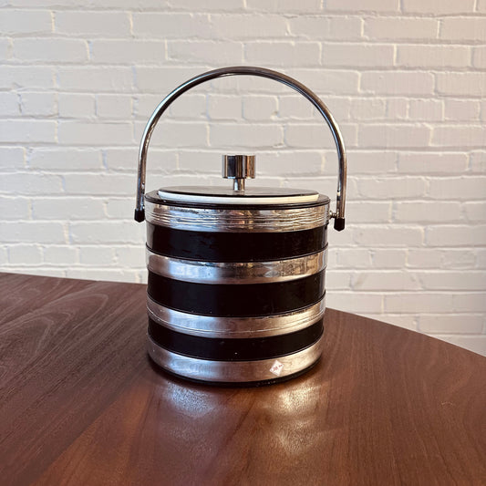 MID-CENTURY BLACK AND CHROME ICE BUCKET