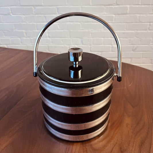 MID-CENTURY BLACK AND CHROME ICE BUCKET