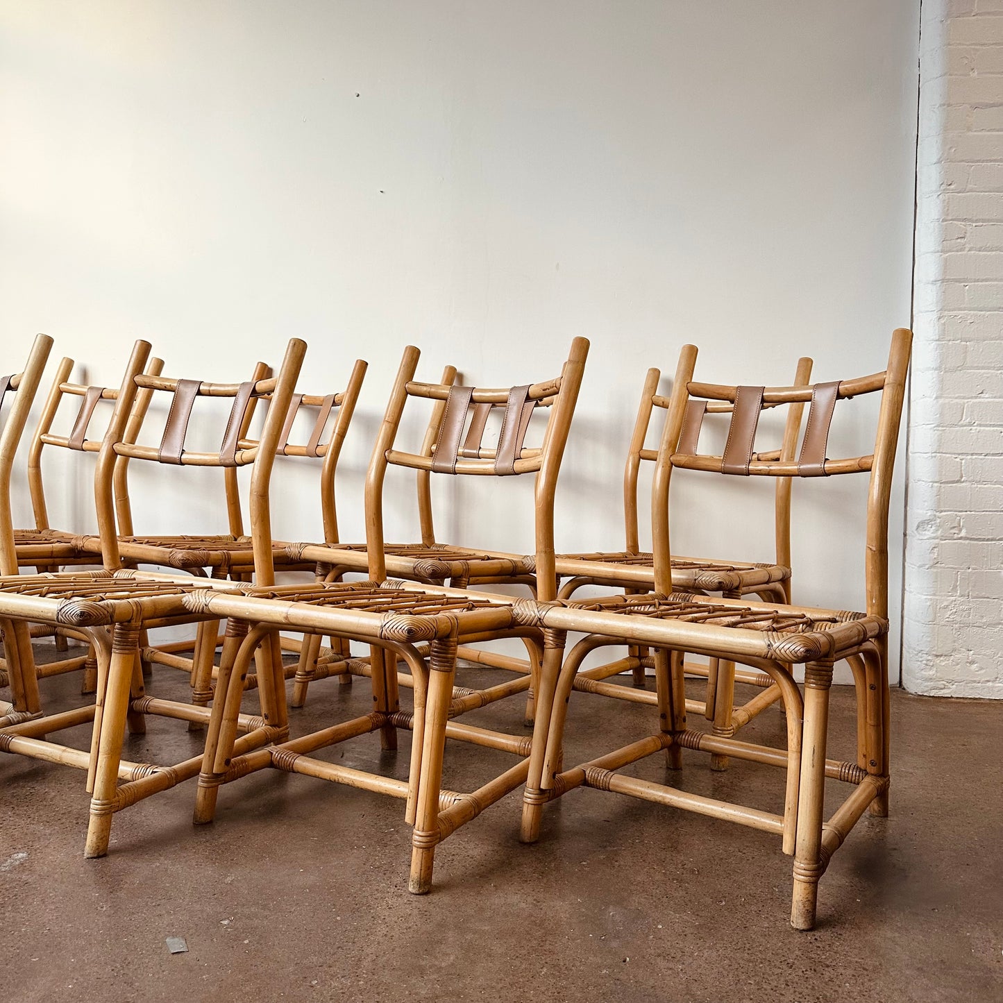 FRANKL STYLE BAMBOO RATTAN DINING CHAIRS - SET OF 10
