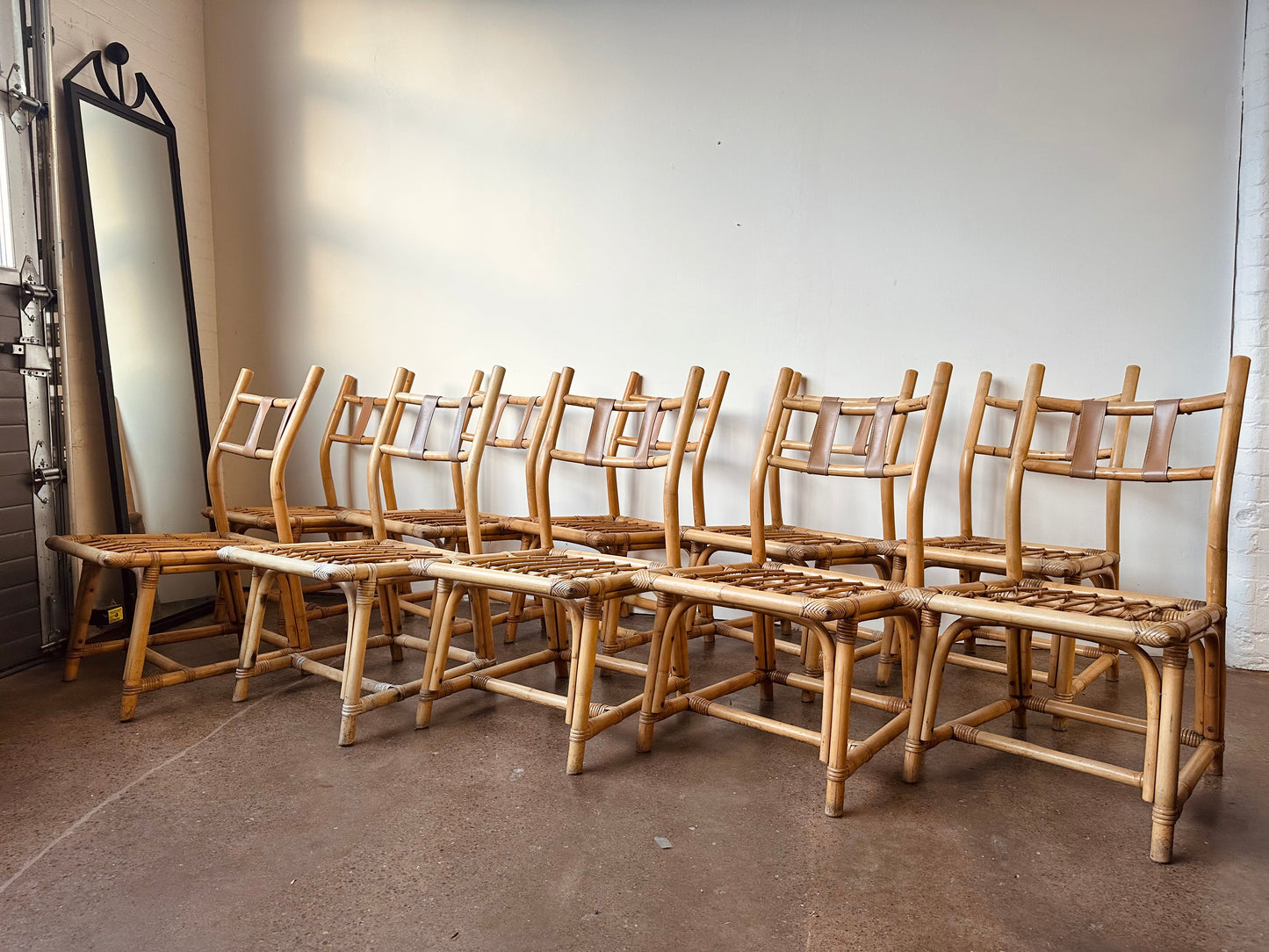 FRANKL STYLE BAMBOO RATTAN DINING CHAIRS - SET OF 10