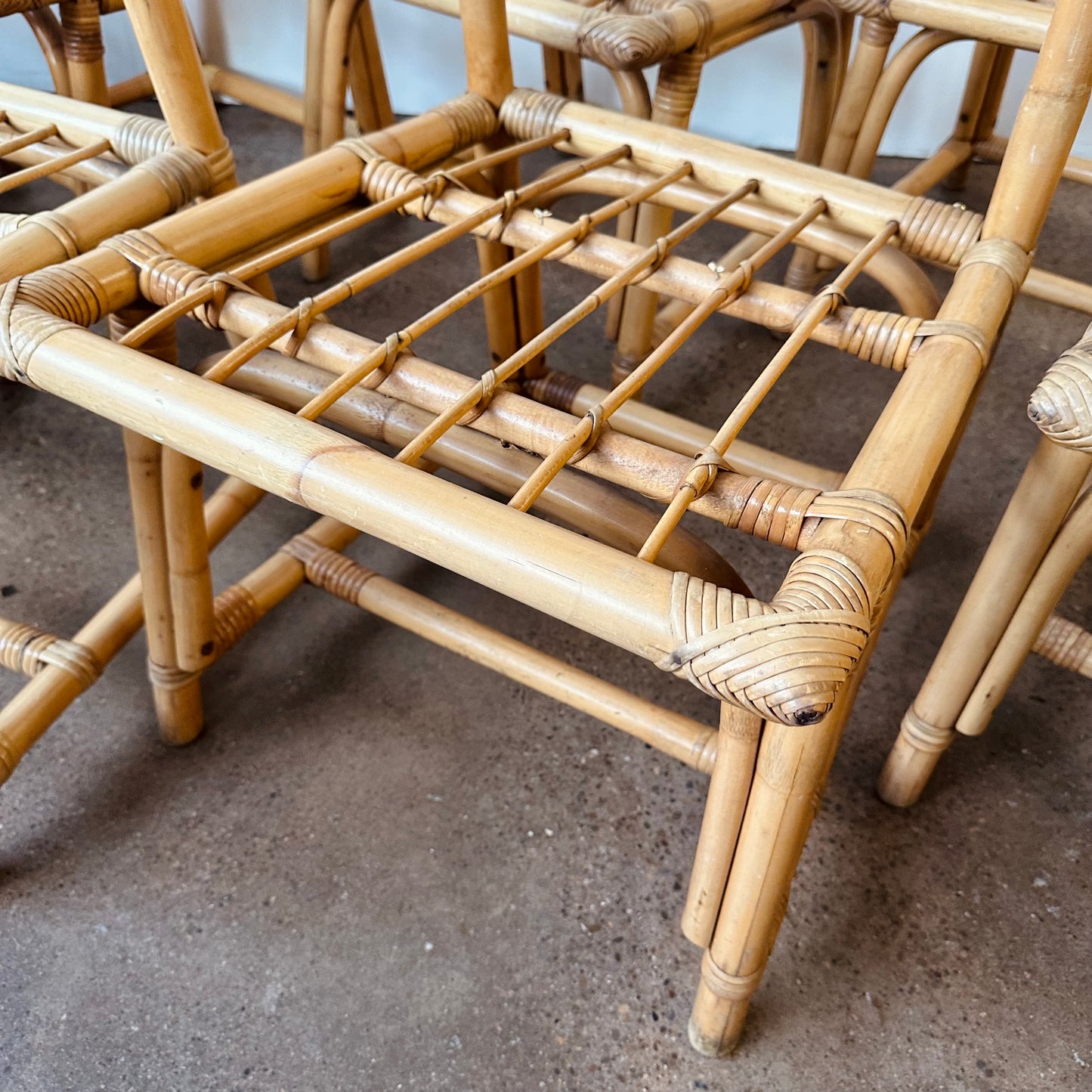 FRANKL STYLE BAMBOO RATTAN DINING CHAIRS - SET OF 10