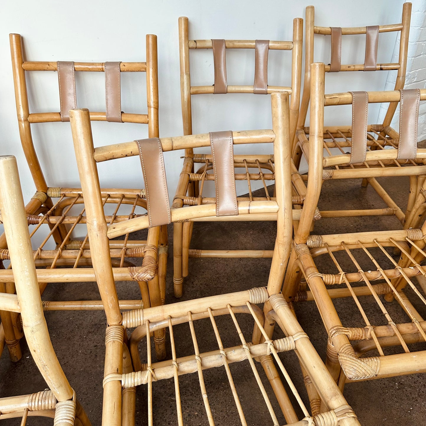 FRANKL STYLE BAMBOO RATTAN DINING CHAIRS - SET OF 10
