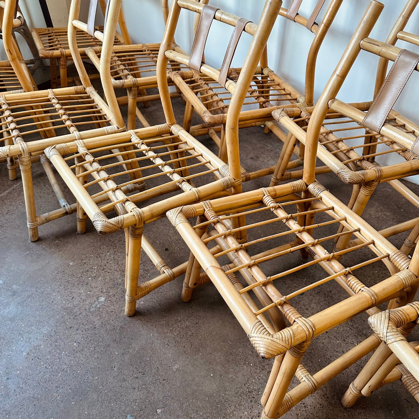 FRANKL STYLE BAMBOO RATTAN DINING CHAIRS - SET OF 10