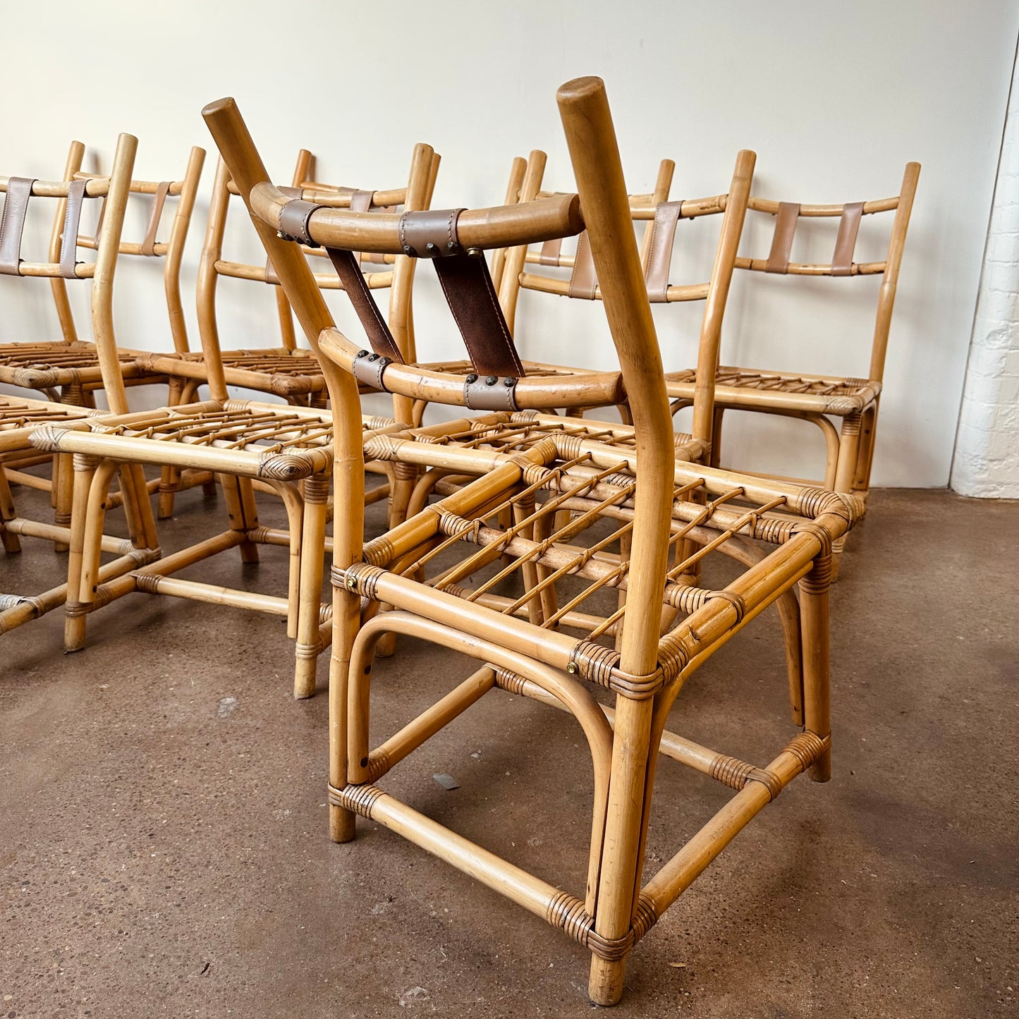 FRANKL STYLE BAMBOO RATTAN DINING CHAIRS - SET OF 10