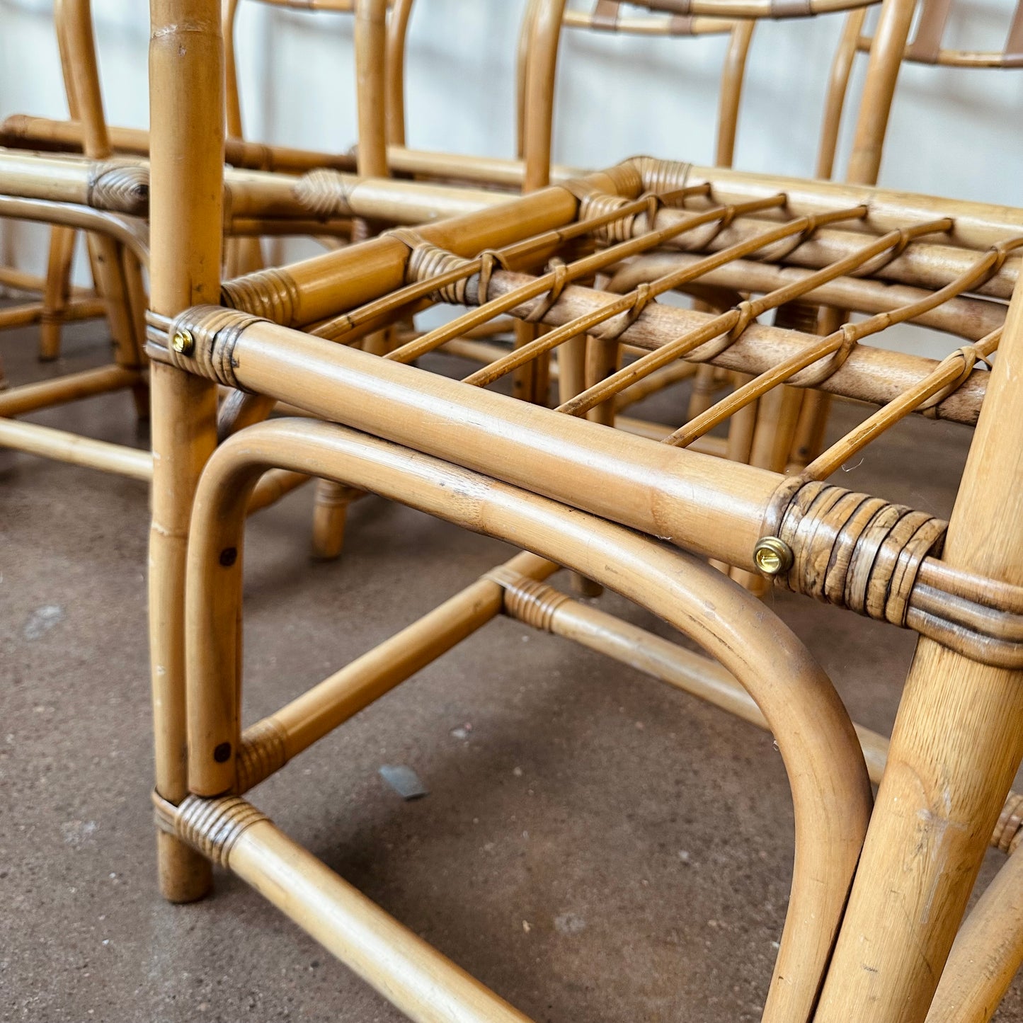 FRANKL STYLE BAMBOO RATTAN DINING CHAIRS - SET OF 10