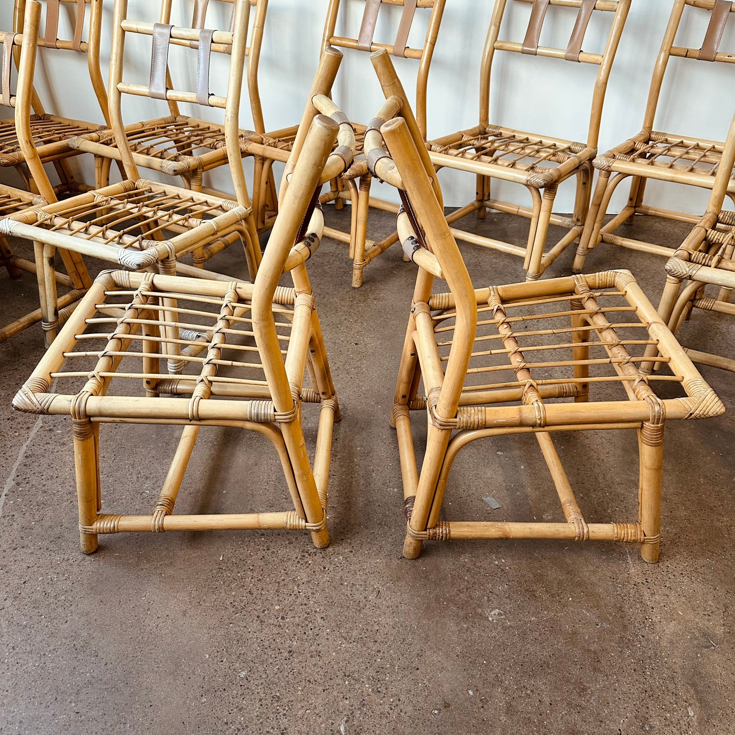 FRANKL STYLE BAMBOO RATTAN DINING CHAIRS - SET OF 10