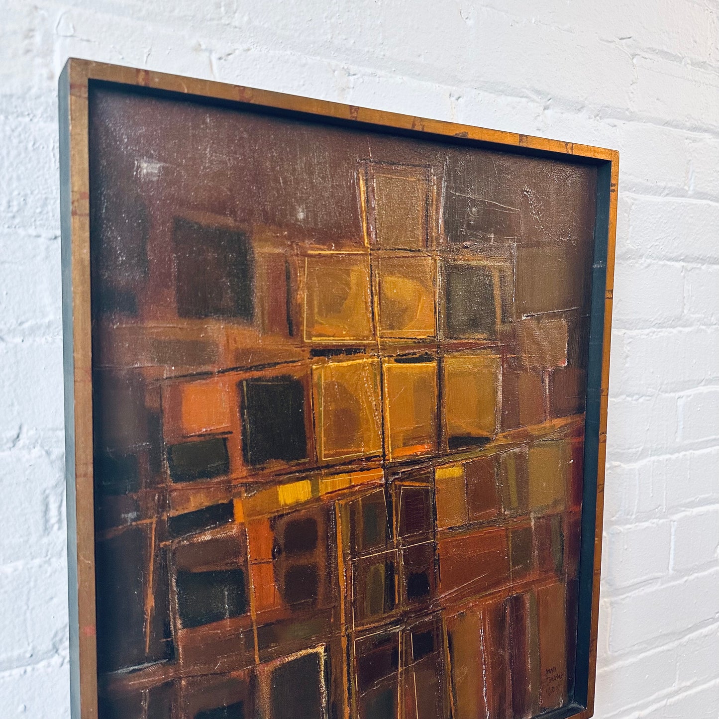 SAM RUSSO (B. 1922) SIGNED ABSTRACT OIL ON CANVAS “STRUCTURE” C.1960