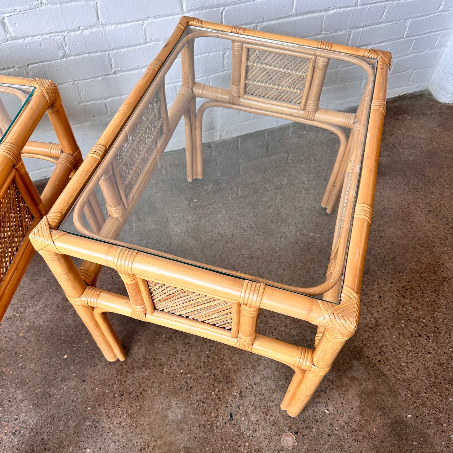 MCM BAMBOO & GLASS ACCENT TABLES