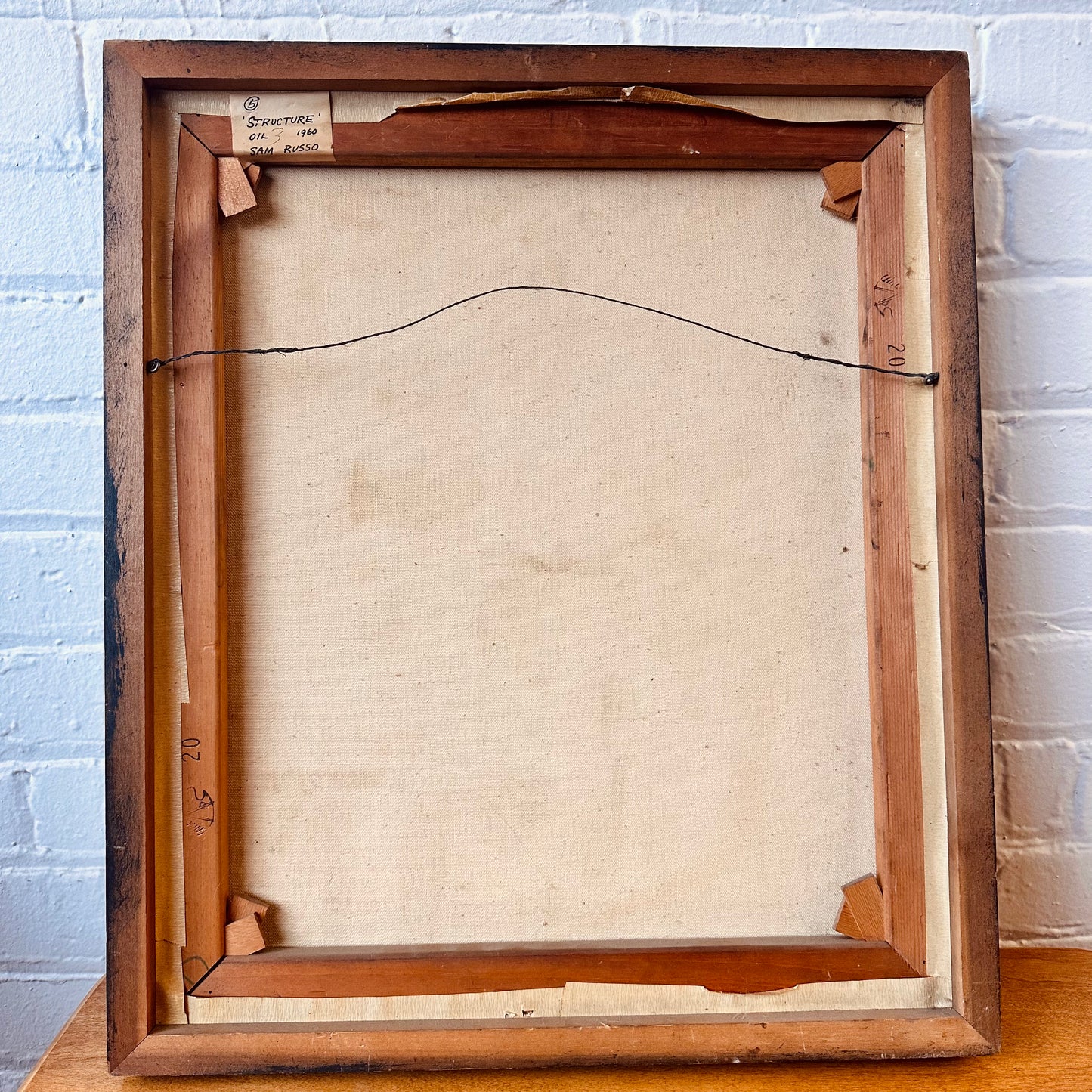SAM RUSSO (B. 1922) SIGNED ABSTRACT OIL ON CANVAS “STRUCTURE” C.1960