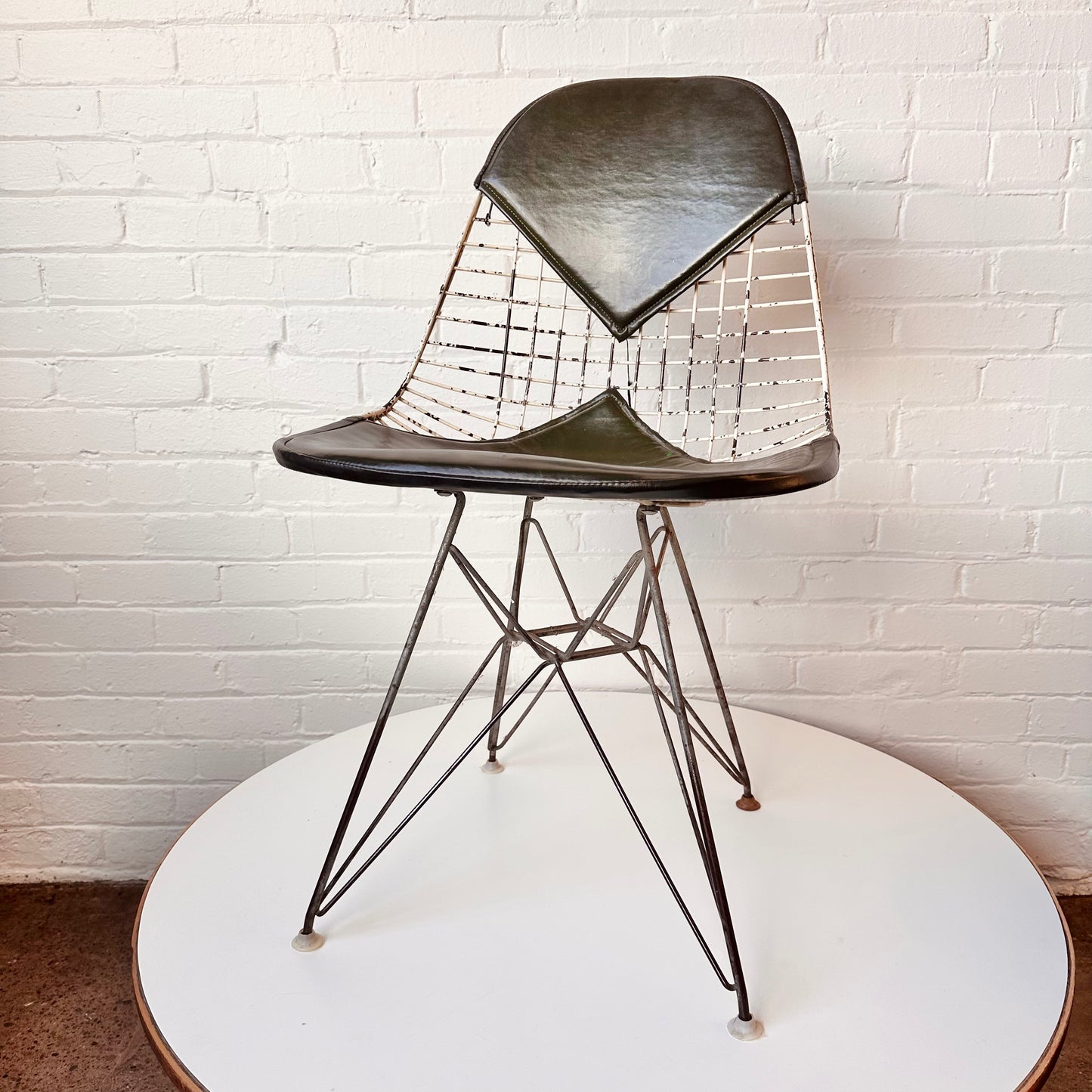 PAIR OF OLIVE GREEN EAMES DKR-2 WIRE BIKINI CHAIRS FOR HERMAN MILLER