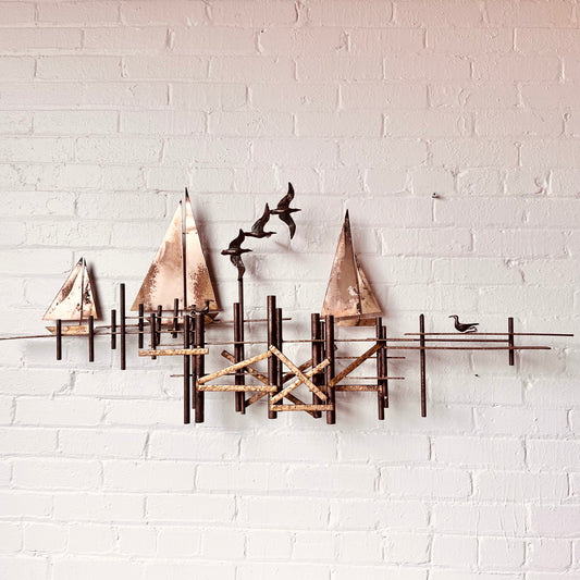 CURTIS JERE SAILBOATS & SEAGULLS METAL WALL SCULPTURE