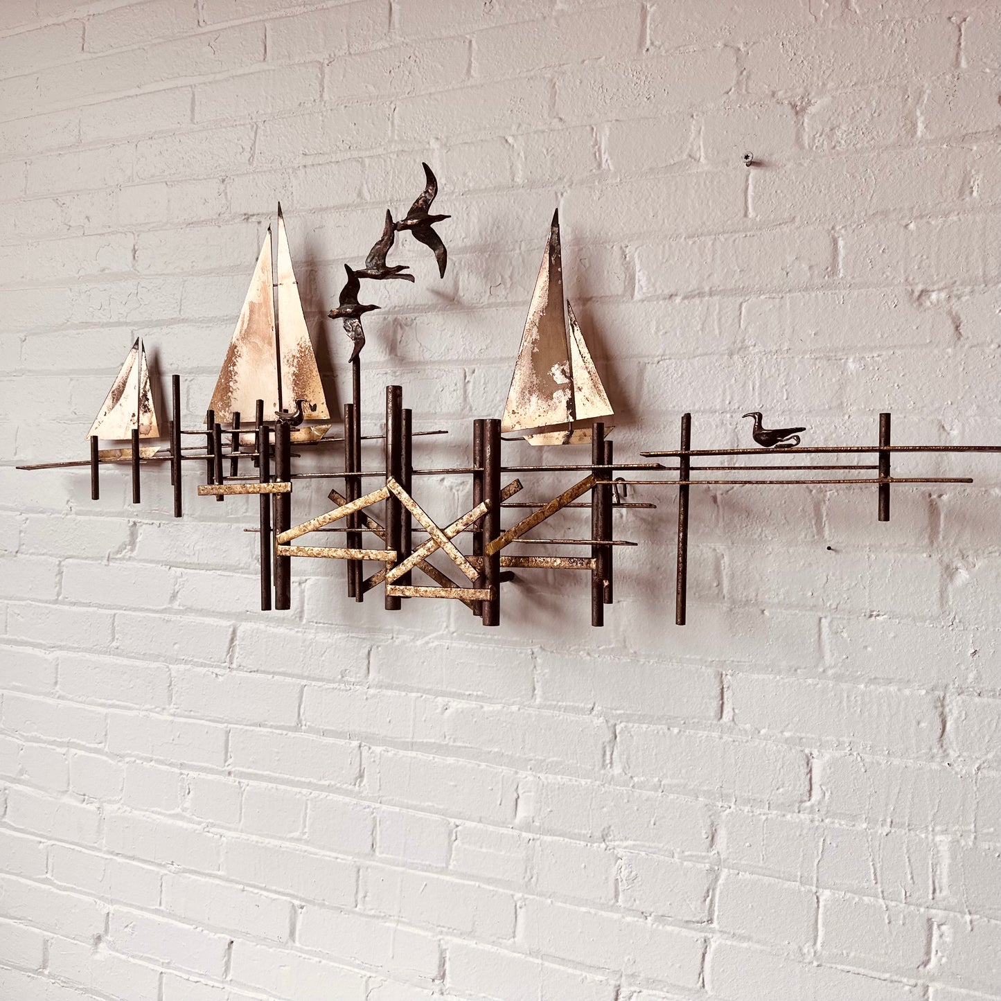 CURTIS JERE SAILBOATS & SEAGULLS METAL WALL SCULPTURE