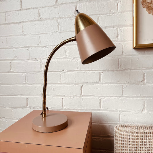 MCM MAUVE & BRASS GOOSENECK DESK LAMP