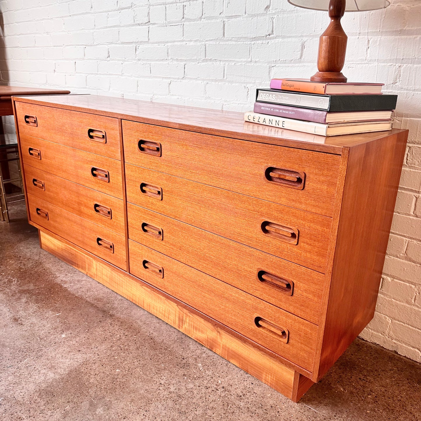 DYRLUND TEAK DRESSER WITH EIGHT DRAWERS