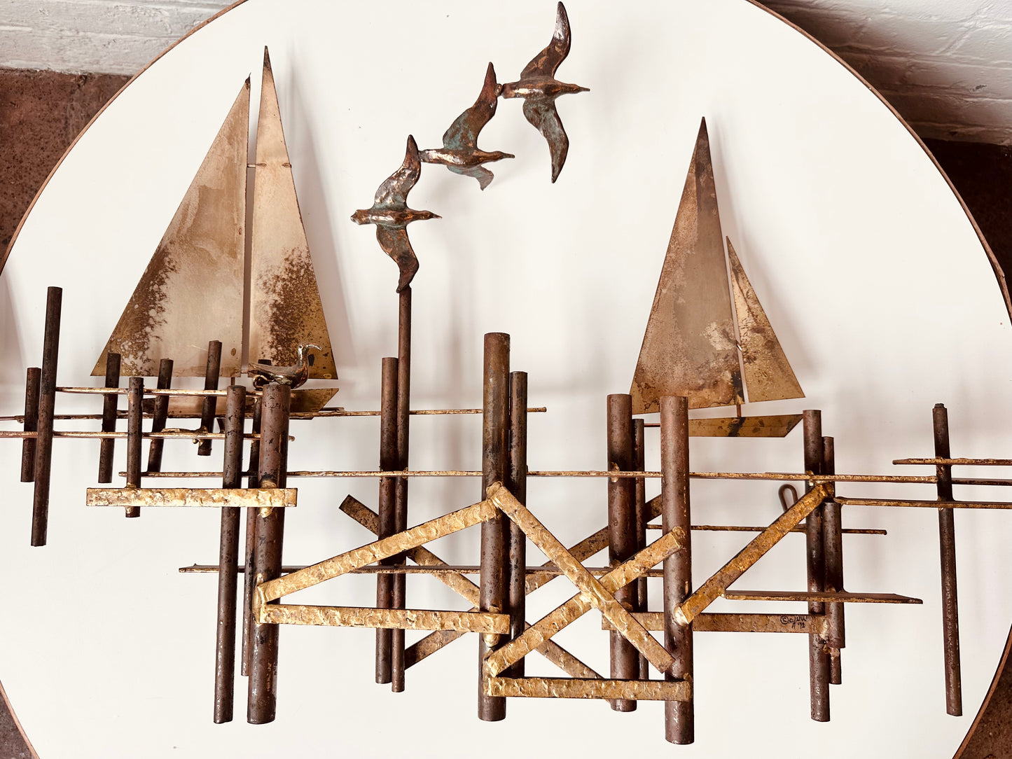 CURTIS JERE SAILBOATS & SEAGULLS METAL WALL SCULPTURE