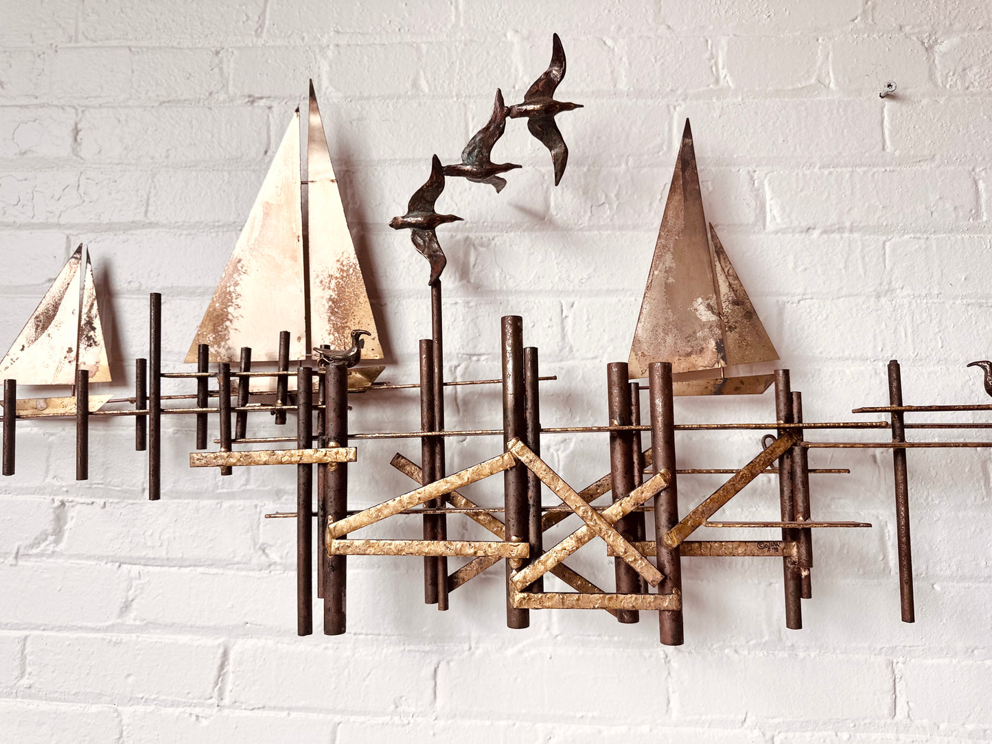 CURTIS JERE SAILBOATS & SEAGULLS METAL WALL SCULPTURE