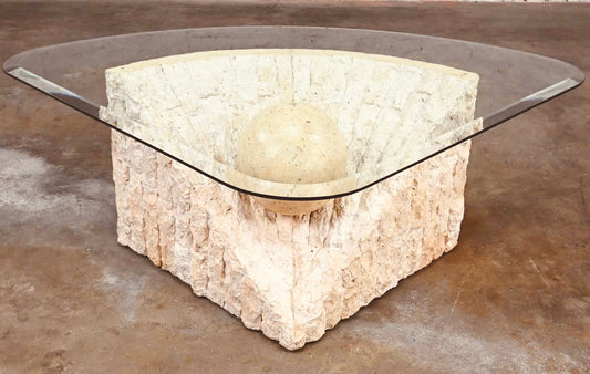 POSTMODERN TESSELLATED STONE COFFEE TABLE WITH GLASS TOP