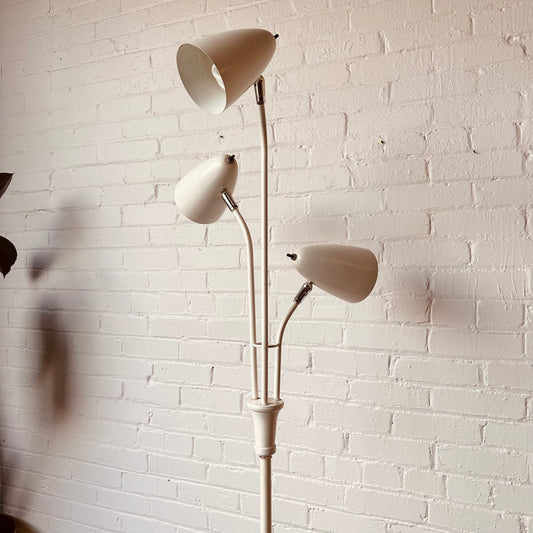 MCM THREE-LIGHT WHITE ARTICULATING FLOOR LAMP