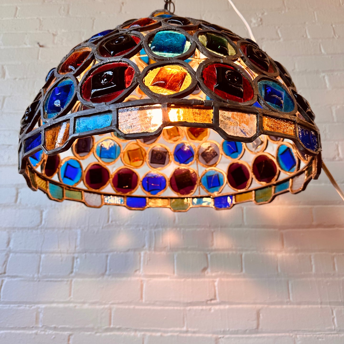 COLORED GLASS CHANDELIER PENDANT BY FELIPE DELFINGER FOR FEDERS