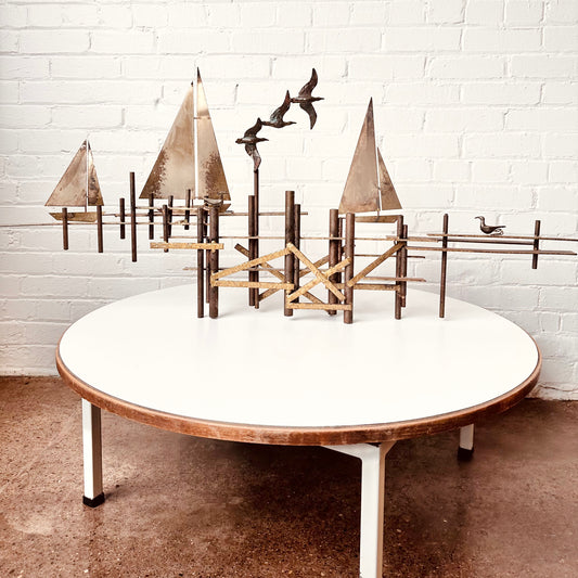 CURTIS JERE SAILBOATS & SEAGULLS METAL WALL SCULPTURE