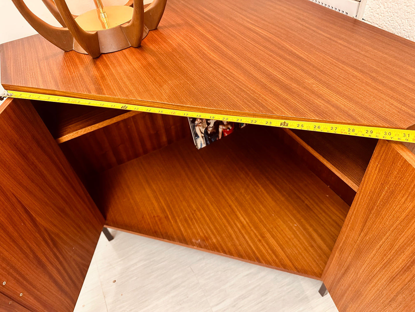 MCM AFROMOSIA CORNER RECORD CABINET/TV STAND