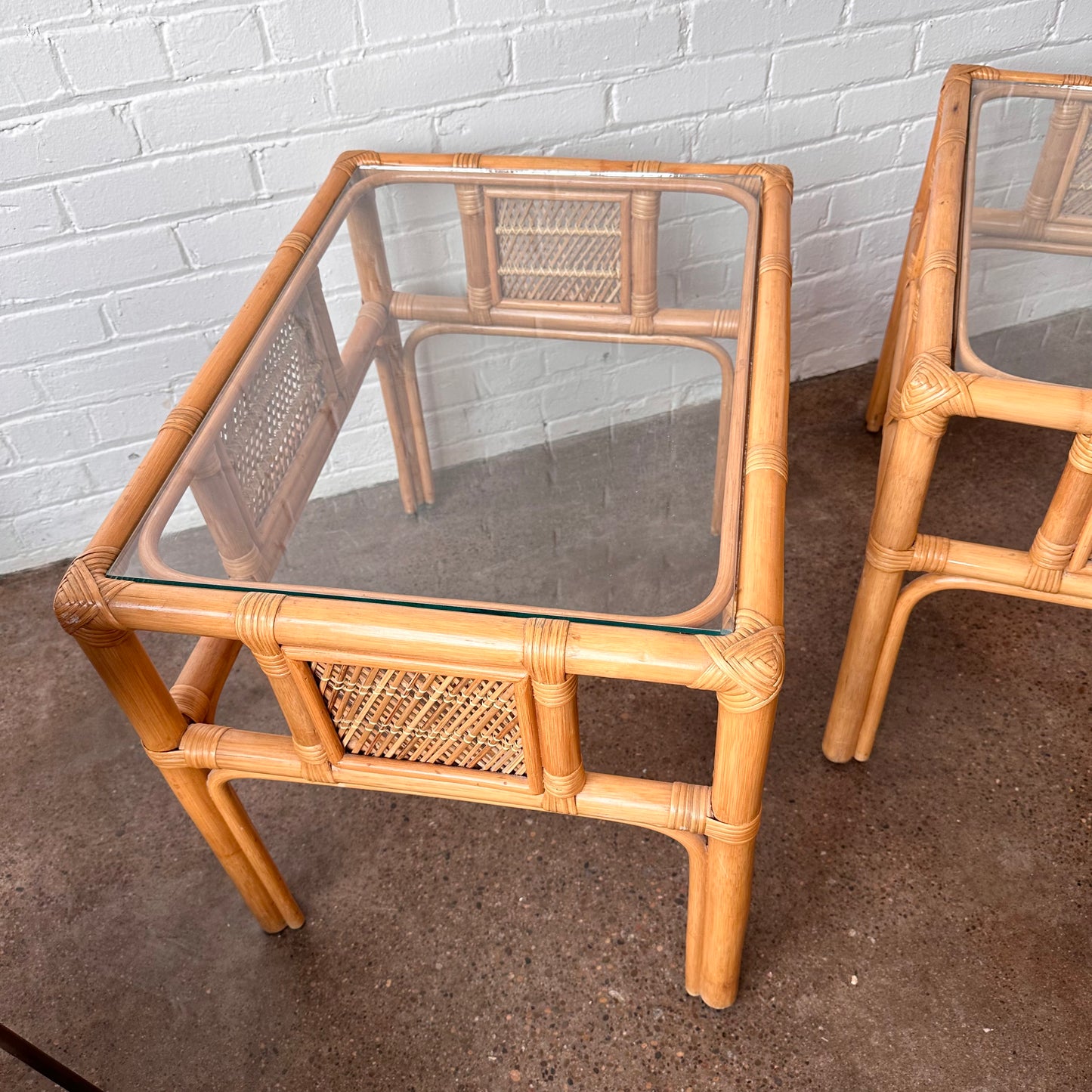 MCM BAMBOO & GLASS ACCENT TABLES