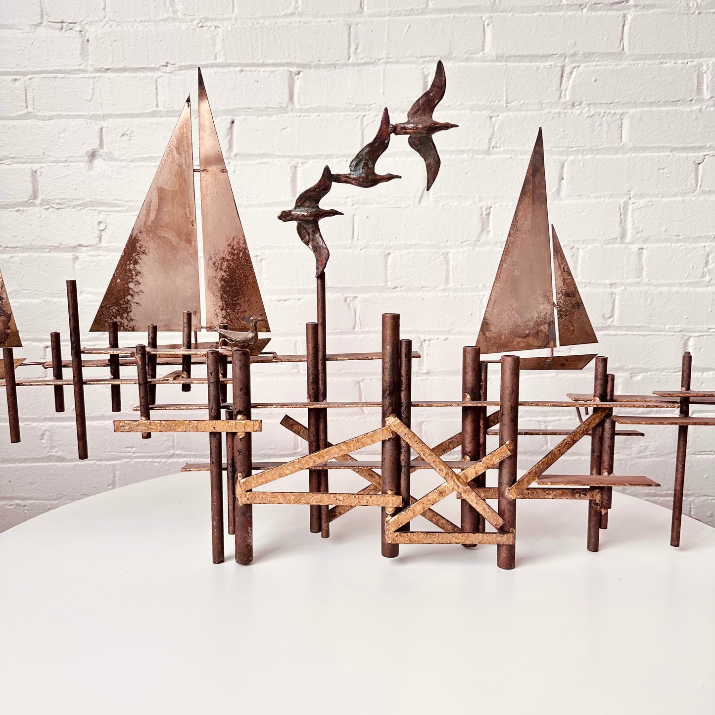 CURTIS JERE SAILBOATS & SEAGULLS METAL WALL SCULPTURE