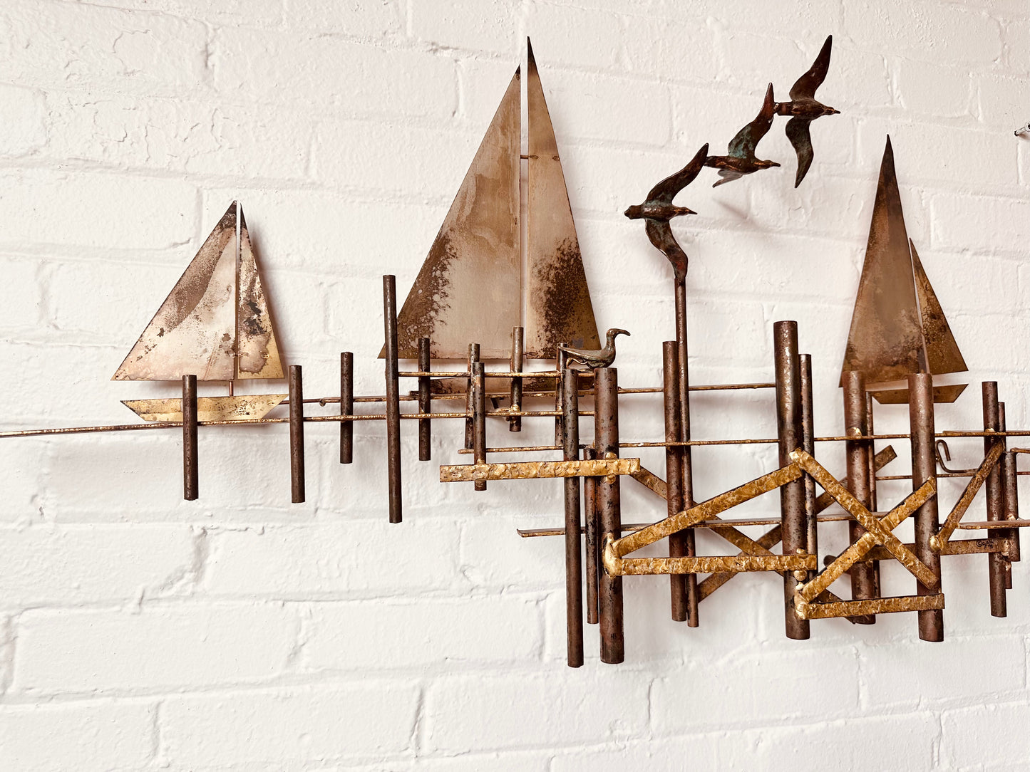 CURTIS JERE SAILBOATS & SEAGULLS METAL WALL SCULPTURE