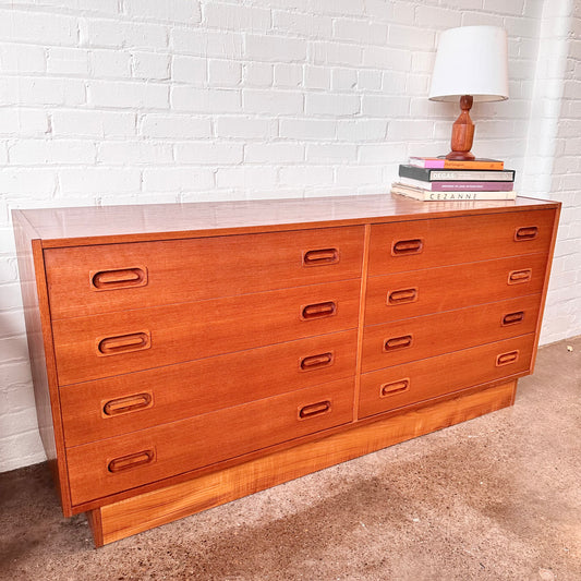 DYRLUND TEAK DRESSER WITH EIGHT DRAWERS