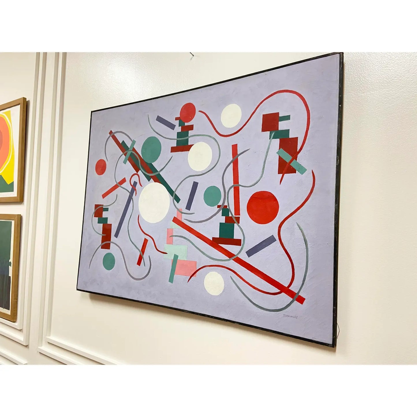 1970S GEOMETRIC PASTEL ABSTRACT ART FRAMED & SIGNED