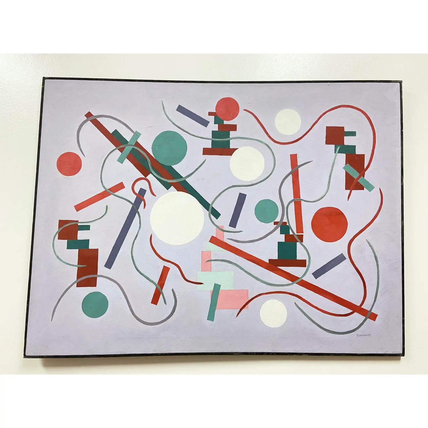 1970S GEOMETRIC PASTEL ABSTRACT ART FRAMED & SIGNED