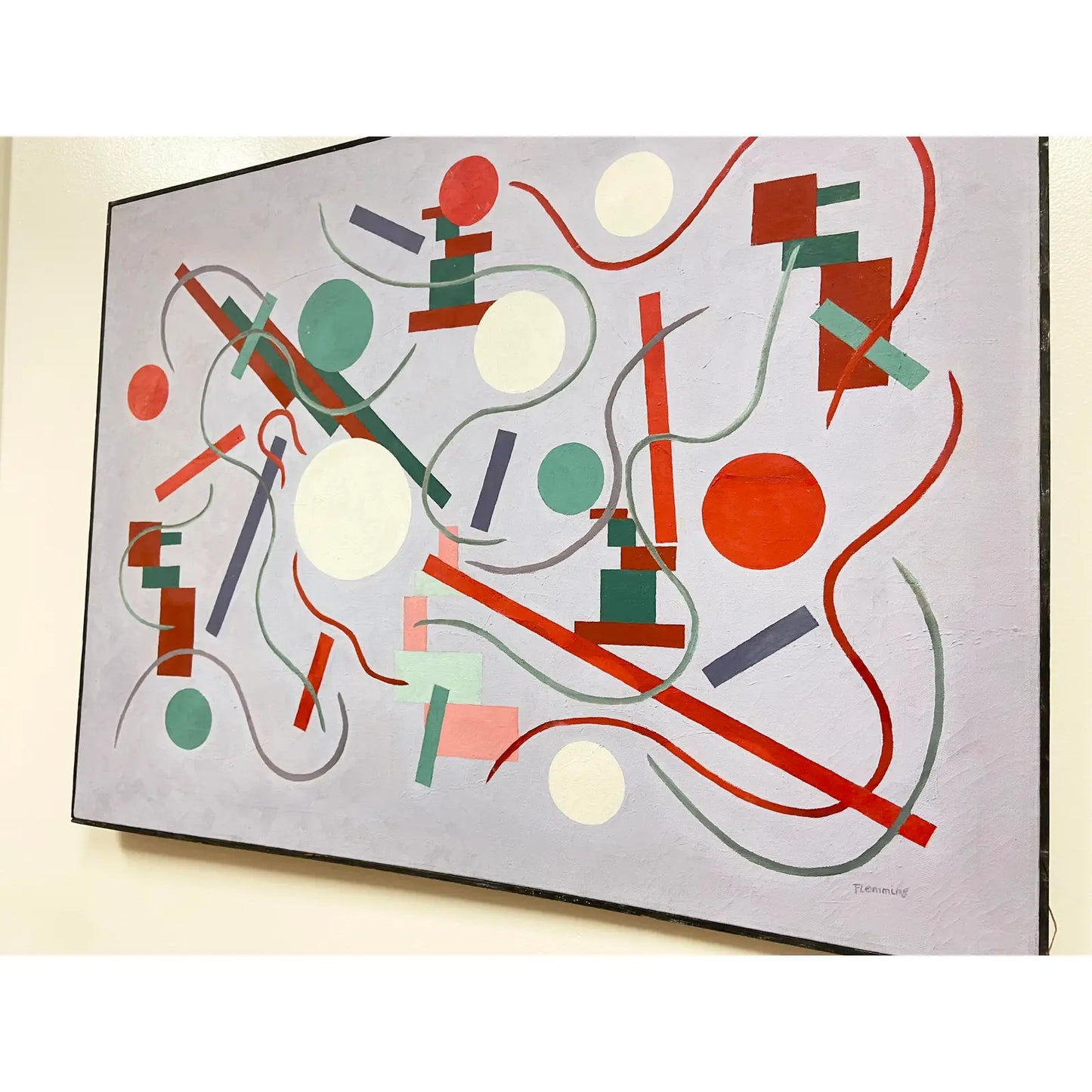 1970S GEOMETRIC PASTEL ABSTRACT ART FRAMED & SIGNED