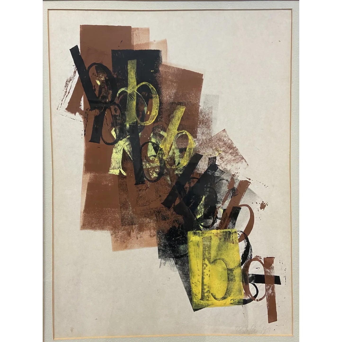 FRAMED SIGNED ABSTRACT TYPOGRAPHY SCREEN PRINT