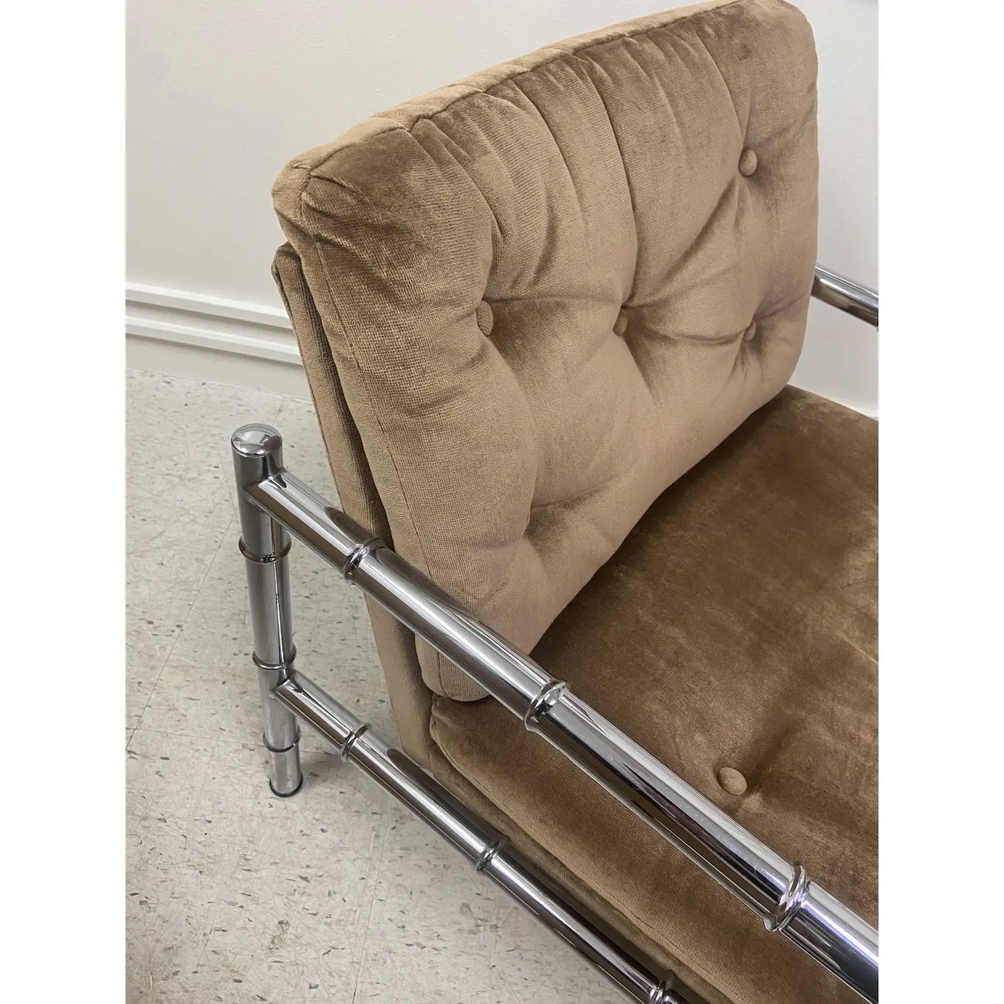VINTAGE CHROME FAUX BAMBOO ARM CHAIRS - A PAIR