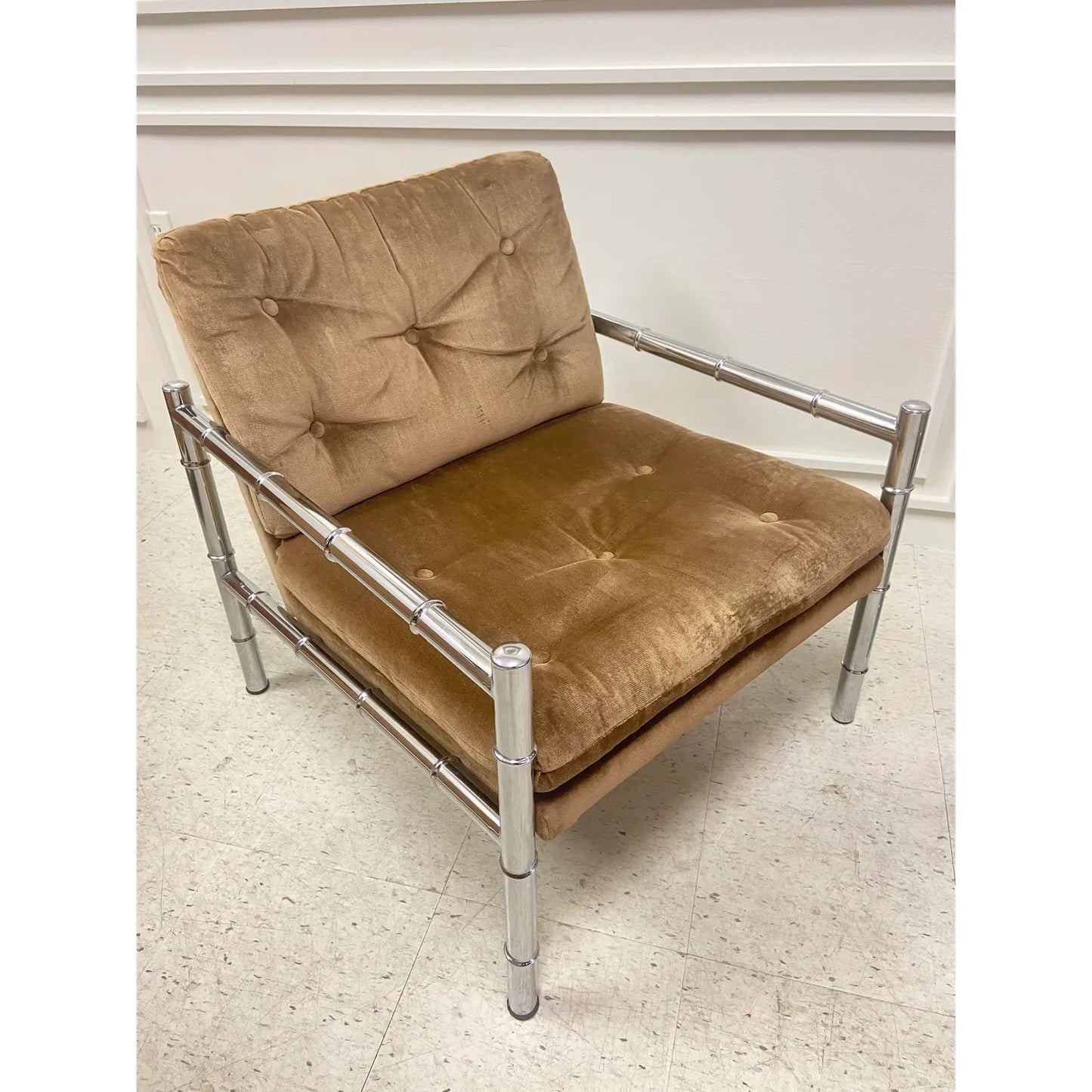 VINTAGE CHROME FAUX BAMBOO ARM CHAIRS - A PAIR