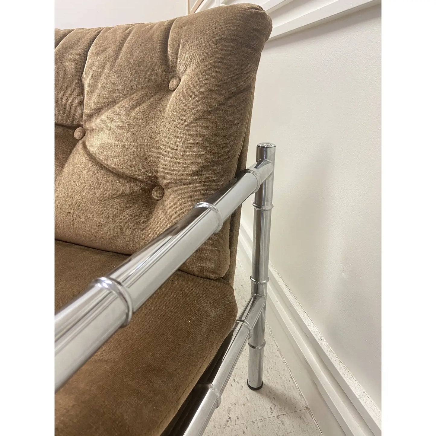VINTAGE CHROME FAUX BAMBOO ARM CHAIRS - A PAIR