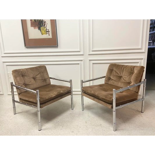CHROME FAUX BAMBOO ARM CHAIRS - PAIR