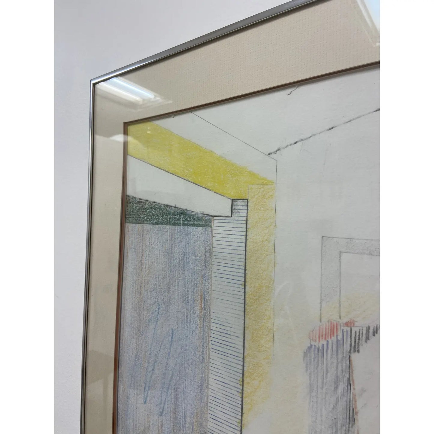 1980S FIGURATIVE MALE IN INTERIOR COLOR PENCIL SKETCH BY PAUL RYBARCZYK, FRAMED