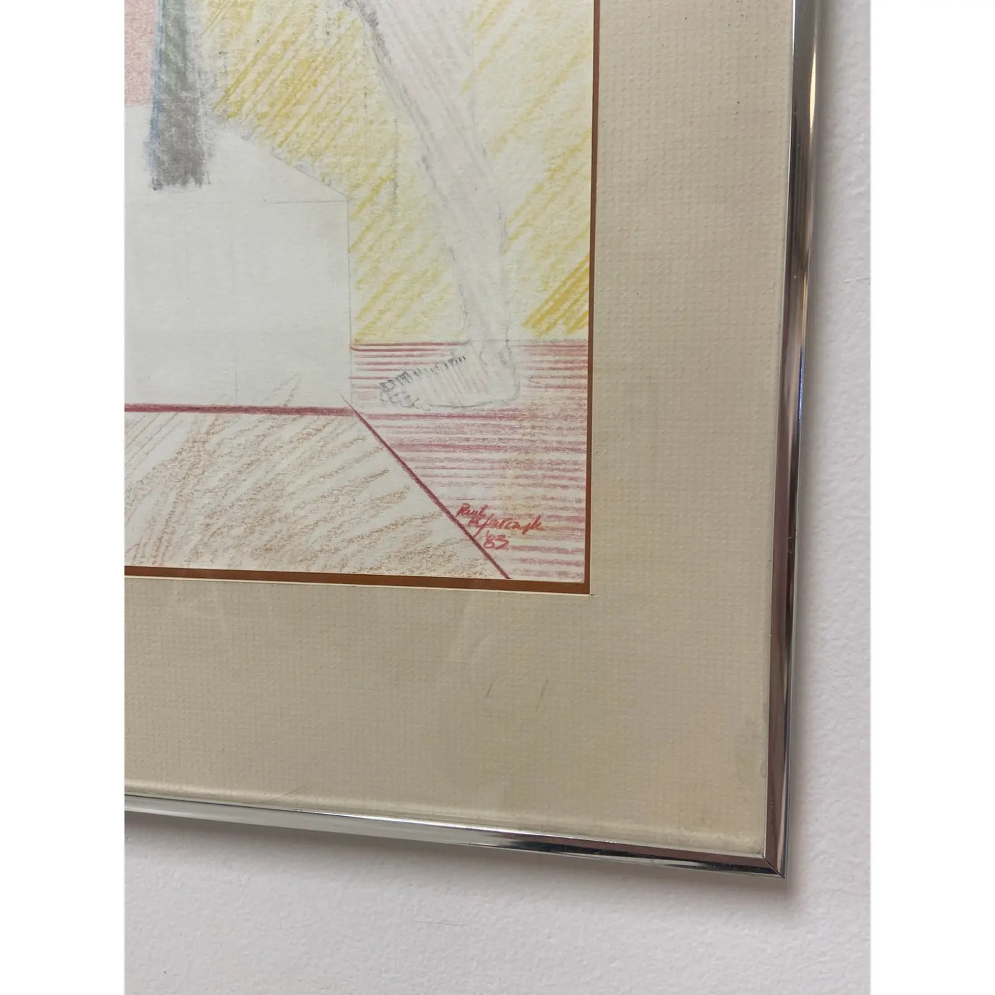 1980S FIGURATIVE MALE IN INTERIOR COLOR PENCIL SKETCH BY PAUL RYBARCZYK, FRAMED