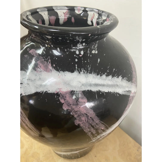 1980S CERAMIC VASE IN BLACK & PINK POST MODERN STYLE