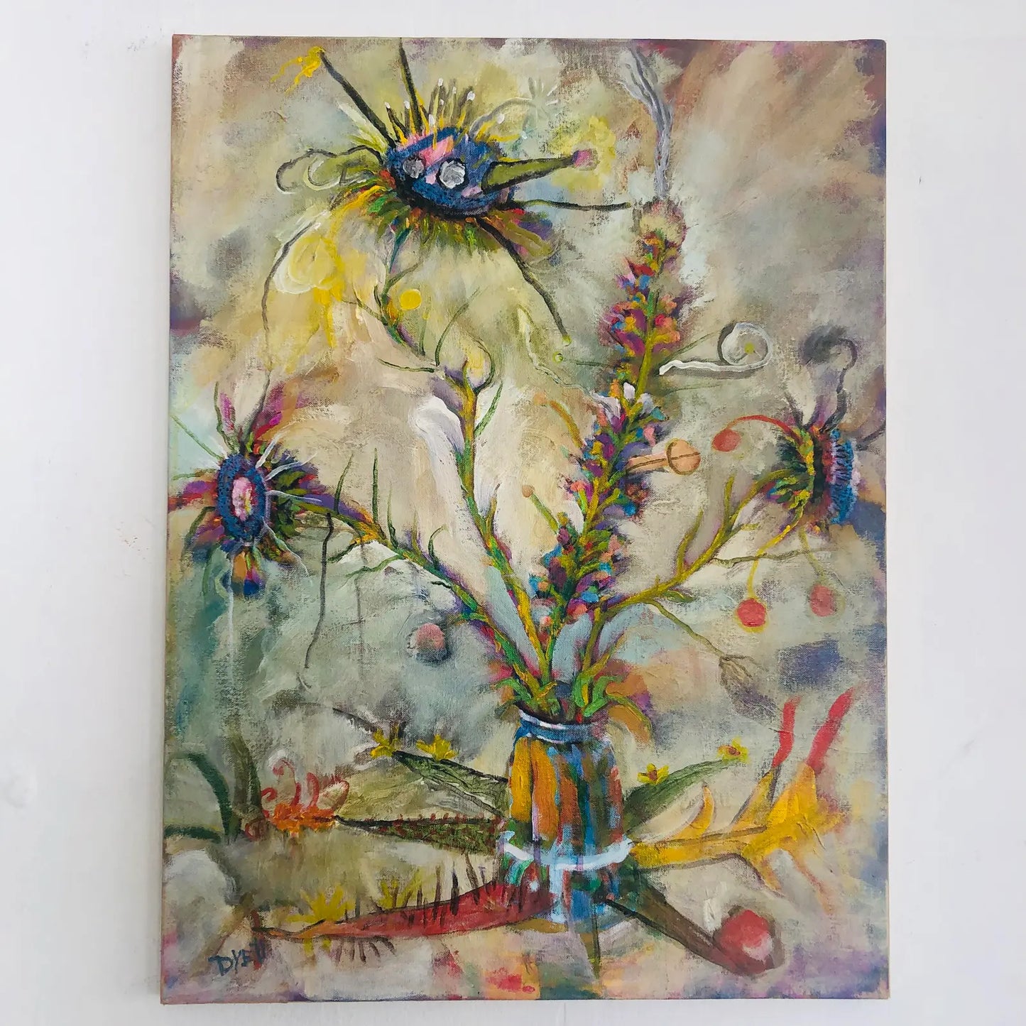 PETER DYETT ABSTRACT "PHALLIC GARDEN" PAINTING, 1990S